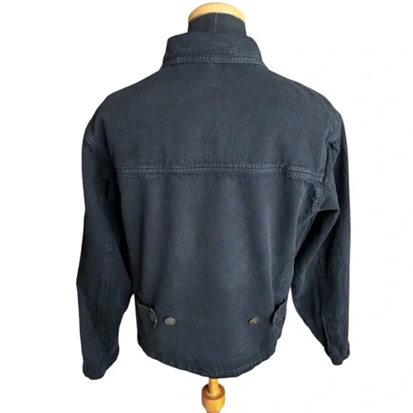 Chico's Cargo Jacket Vintage Black Denim Pockets Unisex Size 1(M) - Picture 2 of 8